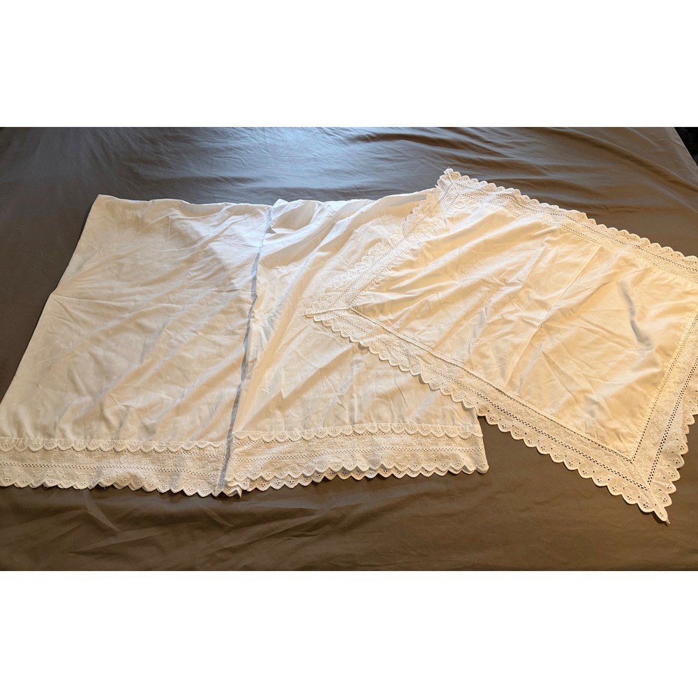Wamsutta Vintage White Eyelet Lace Pillowcase and Sham Set 3pc USA Cottagecore - Picture 2 of 8